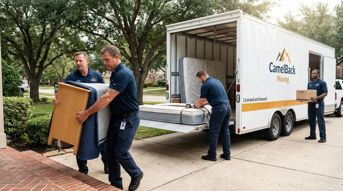 Crew loading residential truck for cross-state move from Minneota, MN